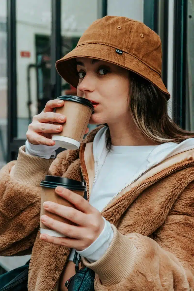 drinking coffee